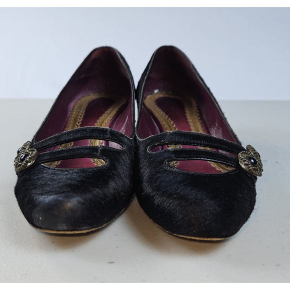 Vintage J Vincent Kitten Heel Shoe Black Calf Hair Womens 6.5 Medallion Dressy - Picture 5 of 16